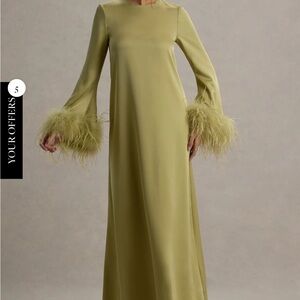 Chic Long Sleeve Dress with Feather Cuffs